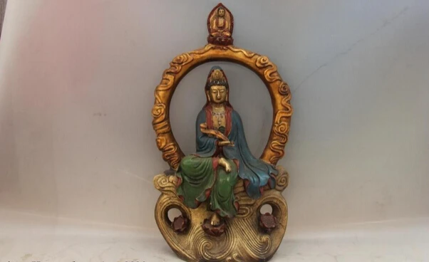 

Collectible bronze lion statue S1186 China Folk Old Copper Bronze Color Painted comfortable Moon Bodhisattva Kwan-yin B0403