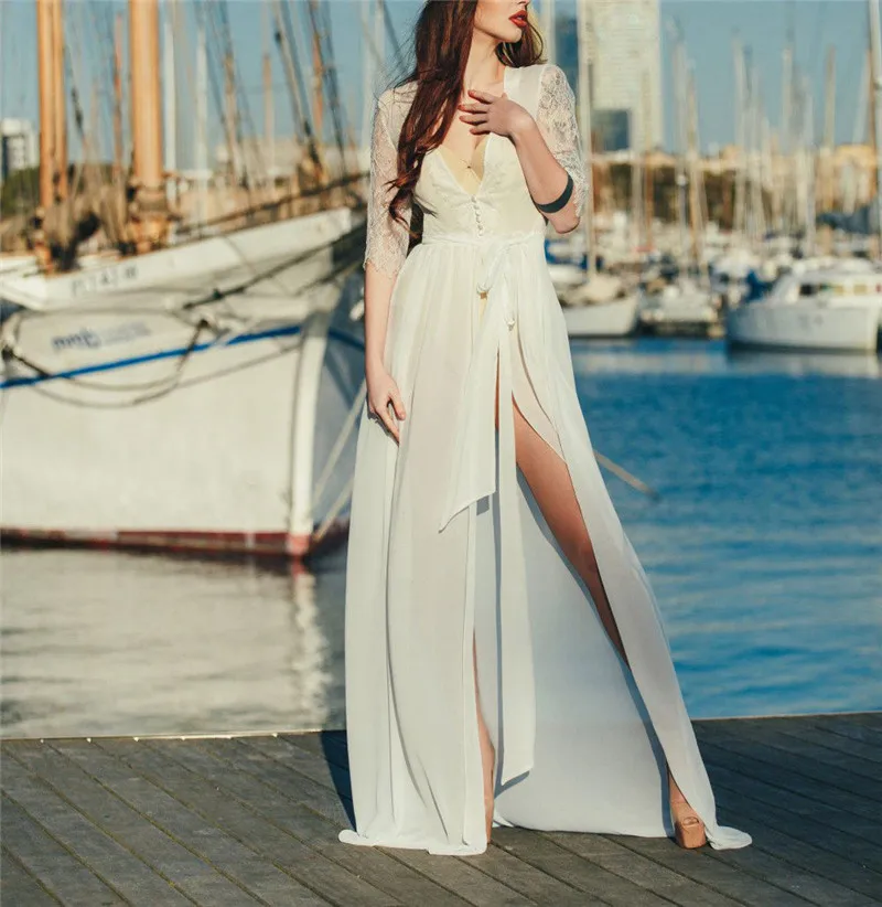 Белое длинное пляжное платье шифон пляж бухта вверх купальники для женщин парео де Плайя Mujer саронг бикини накидка туника для пляжа# Q655