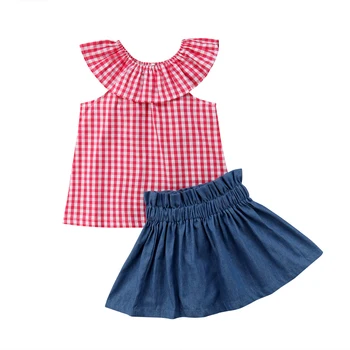 

2018 Toddler Kids Baby Girls Outfits Clothes T-Shirt Tops+Denim Short Skirt 2Pcs Set Hot