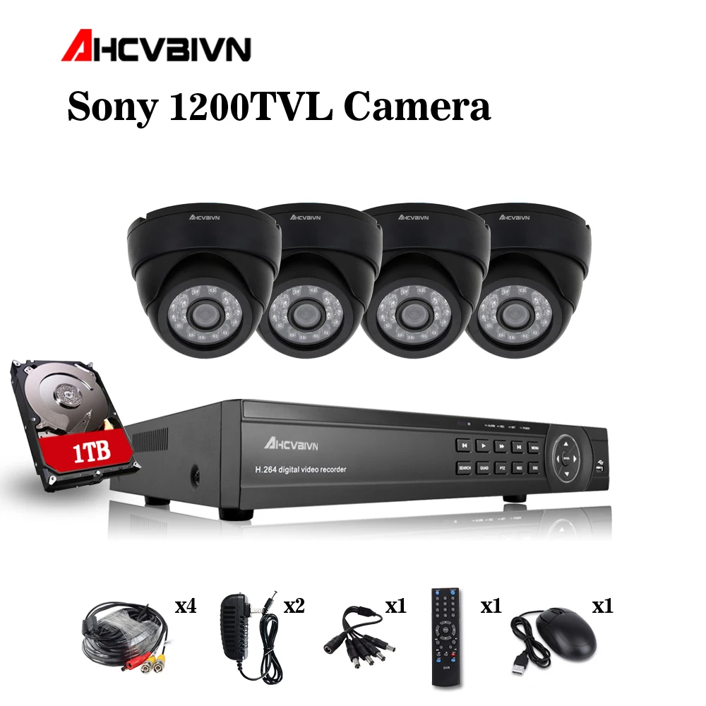  1 TB HDD 4CH H.264 DVR NVR sistema CCTV Onvif P2P 1080 P HDMI Sensor de Sony interior IR HD 720 sis