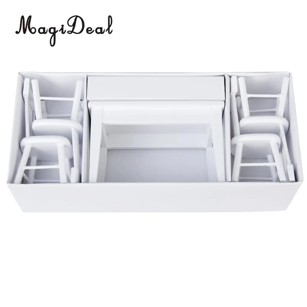 MagiDeal 5Pcs Dining Table Chair Model Set for 1:12 Dollhouse Miniature Furniture Decor Children Pretend Play Toys 2Colors