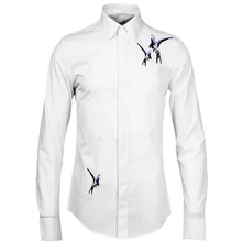 Осень стиль Европейская Американская Мода Птицы вышитые мужские рубашки с длинными рукавами молодой личности Повседневная рубашка