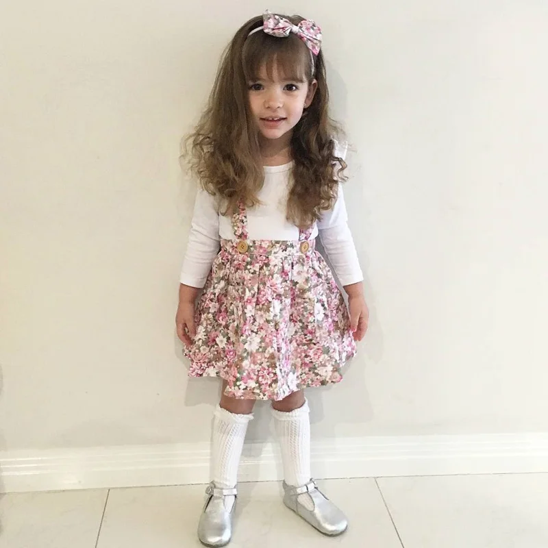 2018 Brand New Toddler Infant Child Kid Baby Girl Skirt Floral Straps Skirts Overall Checked