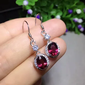 

Fashion natural red garnet drop earrings Natural gem stone earrings Classic round 925 silver female wedding earrings jewelry