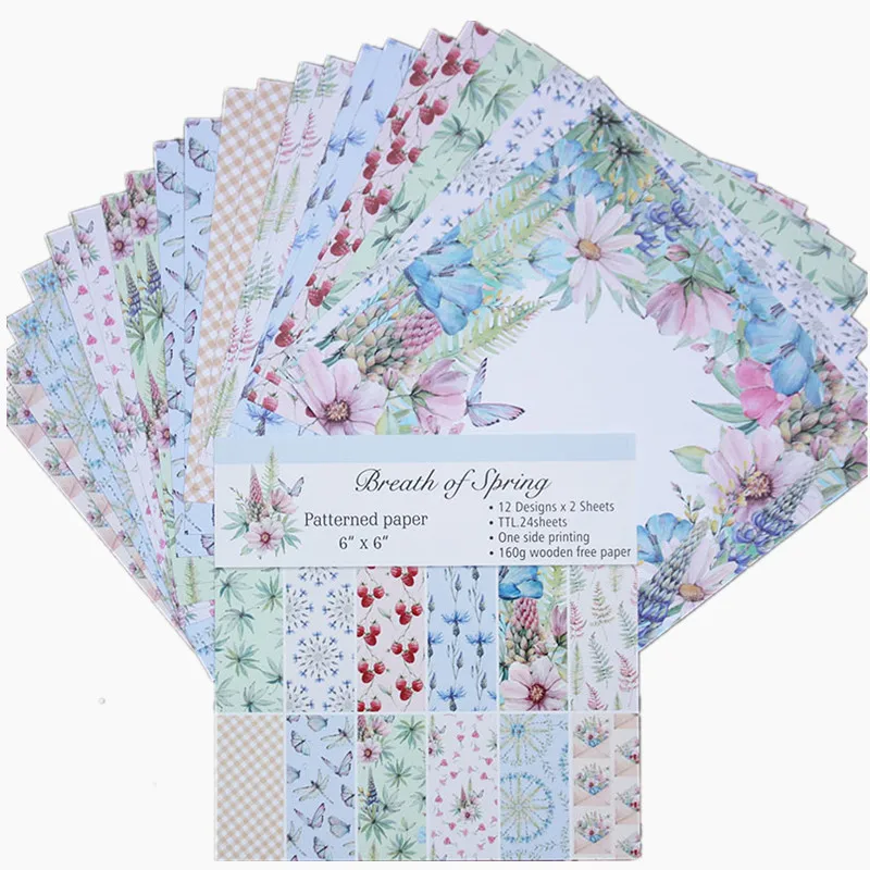 

24pcs/Pack 6*6inch Breath of Spring Patterned Paper Pack for Scrapbooking DIY Happy Planner Card Making Journal Project