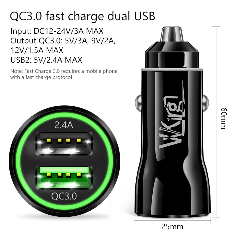 VVKing 5А быстрое автомобильное зарядное устройство Quick Charge 3,0 Для Xiaomi iPhone huawei LG SONY samsung AFC FCP QC3.0 зарядка 2USB двойная автомобильная зарядка