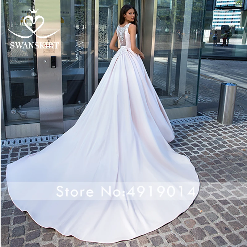 Swanskirt роскошное свадебное платье с бисером на спине Элегантное Атласное ТРАПЕЦИЕВИДНОЕ платье для невесты принцессы, платье для свадьбы F137