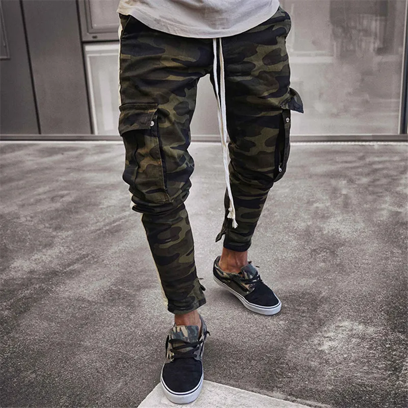 Летние камуфляжные мужские брюки в стиле панк, Молодежные уличные джинсы в стиле хип-хоп, мужские брюки-карго с большими карманами, шаровары для мужчин