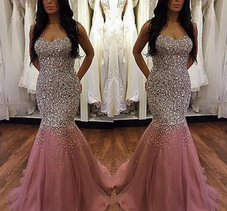 

Luxury Evening Dresses Long 2024 Mermaid Sweetheart Crystal Beading Blush Women Formal Prom Party Gowns Robe De Soiree