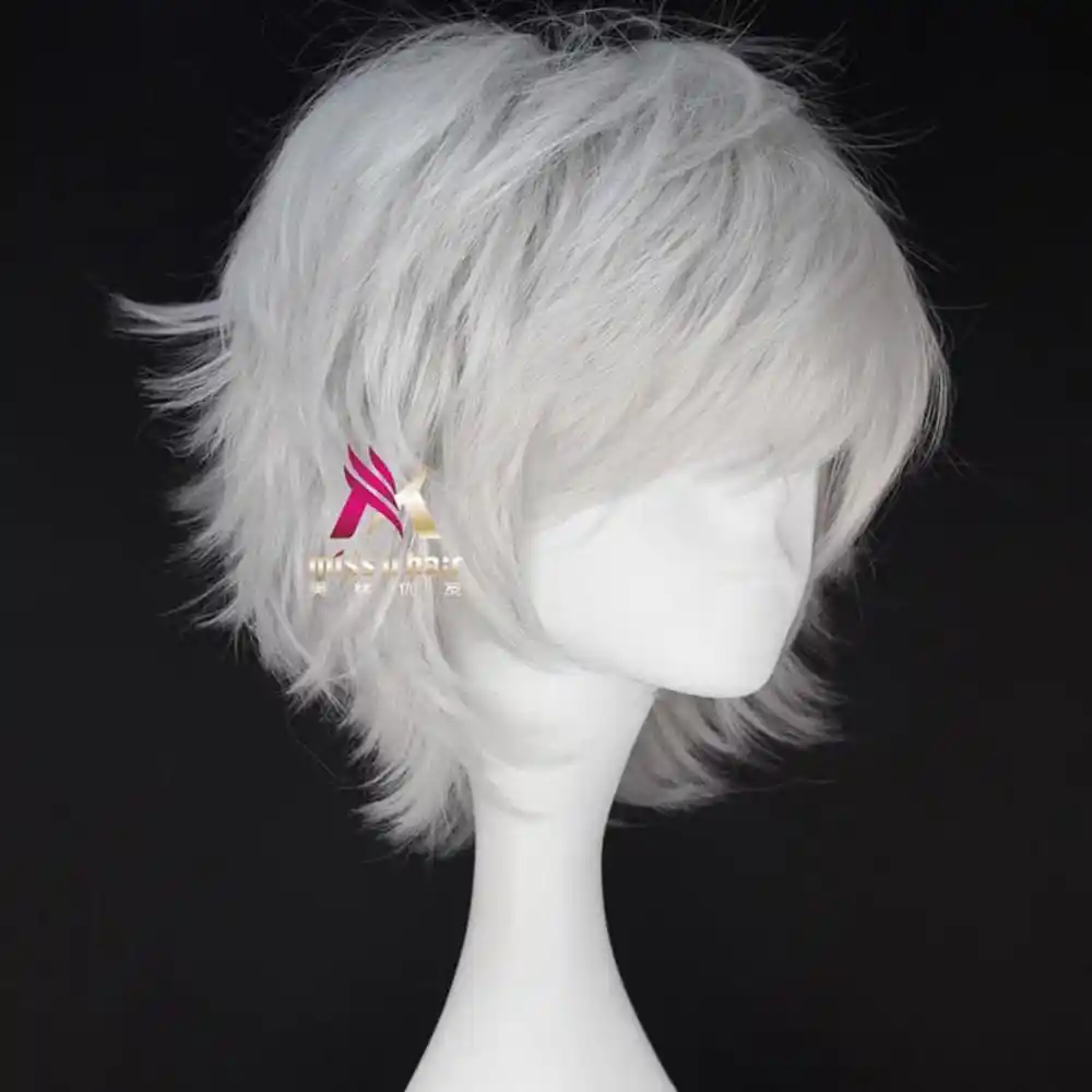 Miss U Hair Men Adult Short Straight Layered Silvery Grey Color