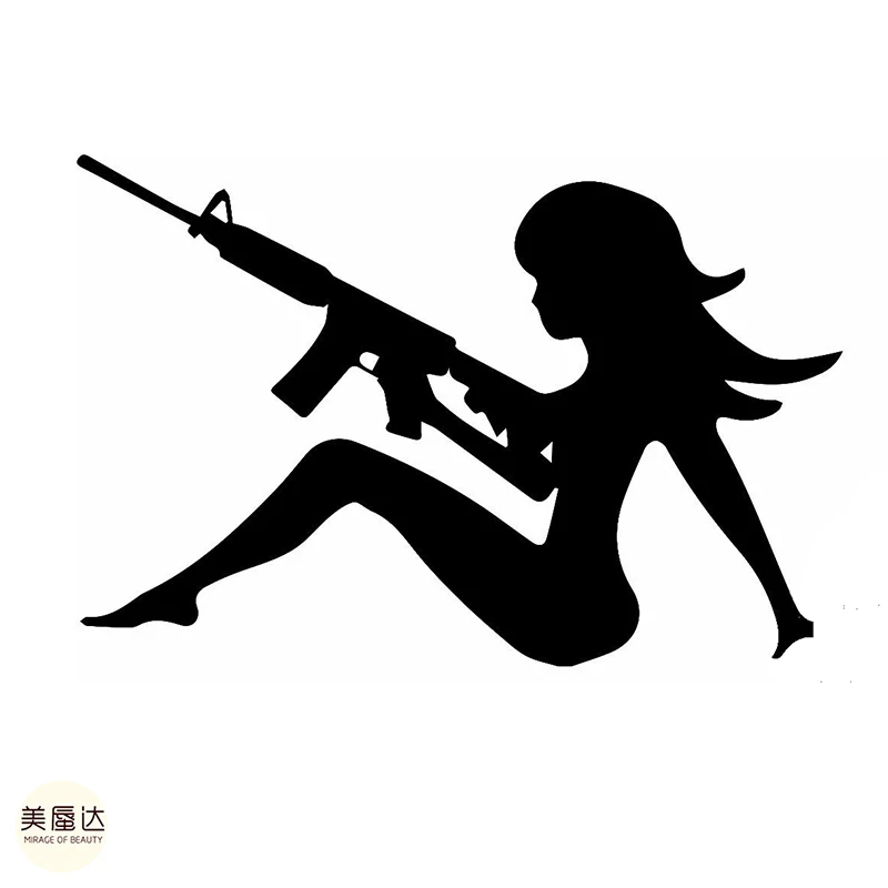 Sexy Nude Girl Armed with Assault Rifles Seductive Car Sticker for Window Bumper Motorcycle Door Car Covers Vinyl Decal
