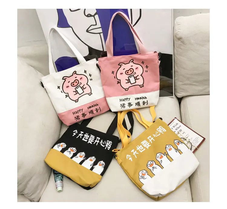 Cute Canvas Shoulder Bag Women Pig Printed Crossbody Bag for Teenager Girls Tote Bag Cartoon HandBag Bolso Mujer Women Bag New_31