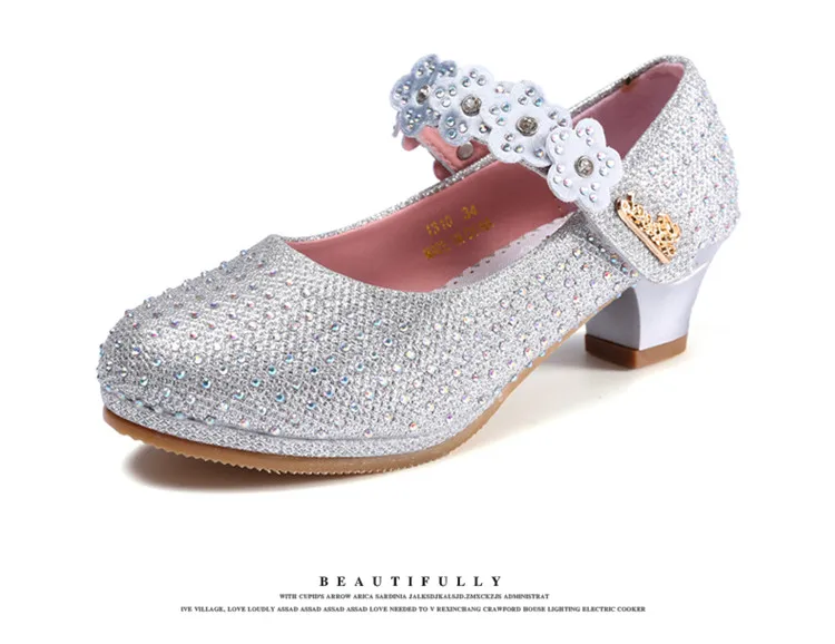 Cristal de Diamante Sapatos de Dança de Flores Infantis de Alta-salto Sapatos de Couro Meninas Sandálias Alto Sapatos Princesa Crianças 12 Sapatos Princesa Sapatos De Couro Crianças Meninas