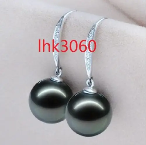 

Free Shipping >>>>CHARMING PAIR OF 11-12MM NATURAL TAHITIAN BLACK PERFECT ROUND SHELL PEARL EARRING