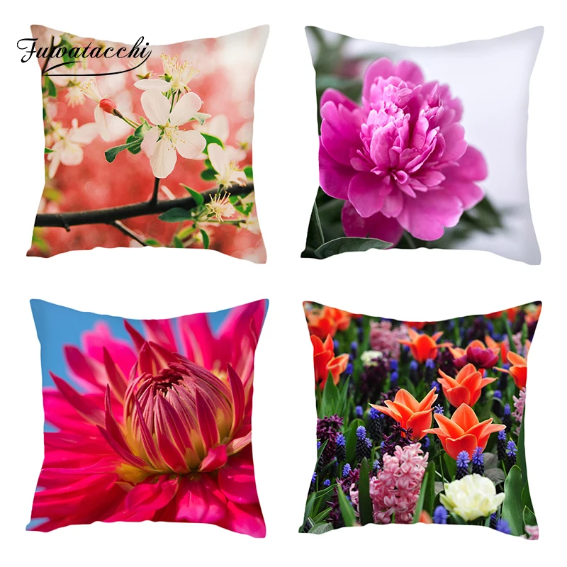 

Fuwatacchi Bright Flowers Cushion Cover Red Pink Roses Throw Pillow Cover Rhododendron Sunflower Pillowcase for Home Decor