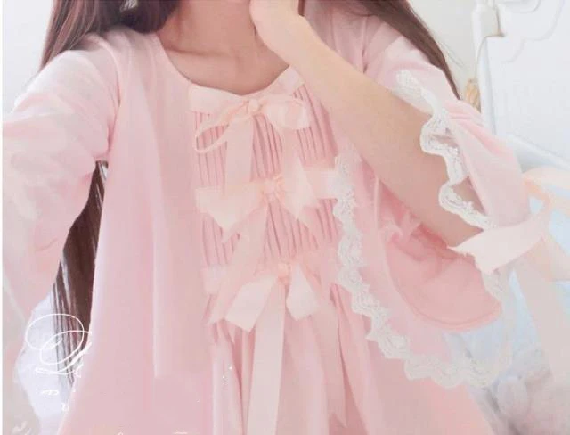 Kawaii/шелковое Хлопковое платье в стиле Лолиты для девочек; розовое платье для сна; милое винтажное платье принцессы с бантами