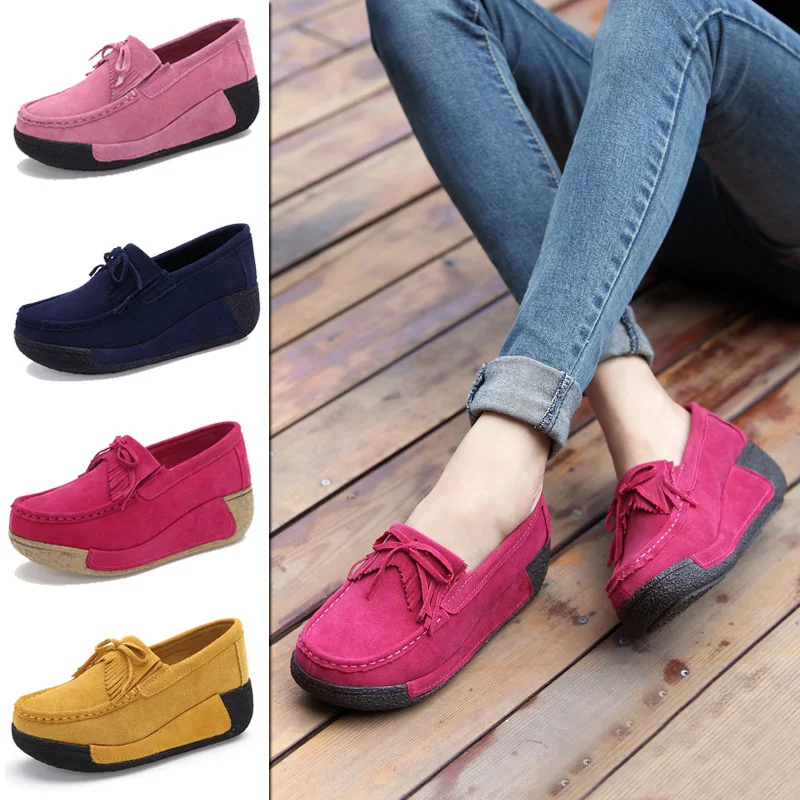 

Spring/Summer Women Shoes High Heel Nice New Suede Leather Shoe Fashion Tassel Women Loafers Slip On Wedges Women Shoes