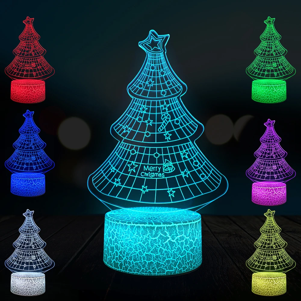 Xmas Merry Christmas Tree 3D Lamp RGB LED USB Multicolor Flash Change Table Desk Night Light Bedside Decorative Gift Kid Toy