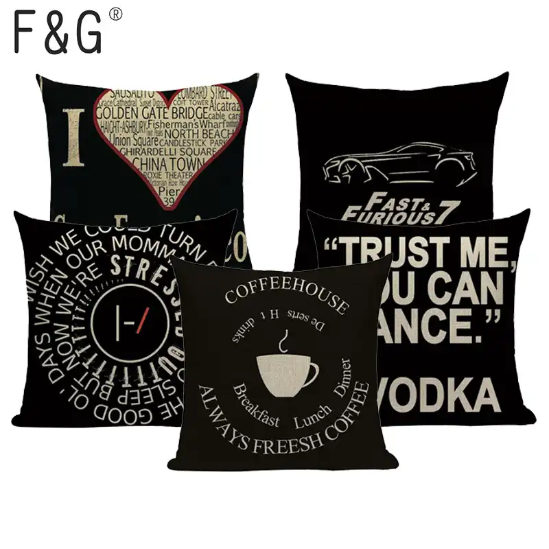 European Style Black Elegant Letter Cushion Cover Decorative Pillows For Sofa Car Home Large Floor Woven Linen Toss Pillow Case European Style Black Elegant Letter Cushion Cover Decorative Pillows For Sofa Car Home Large Floor Woven Linen Toss Pillow Case
