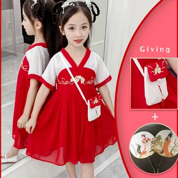 

High Quality Hanfu Dress For Girls Red Hanfu Skirt Chinese Princess Style For Children Stage Costume Kids Cosplay Costume BL1781