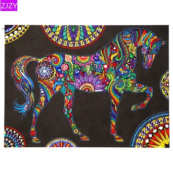 

ZJZY Diy Diamond Painting Colorful Horse Picture Rhinestone Special Shape Diamond Embroidery Cartoon Home Decoration 37*47 LY608
