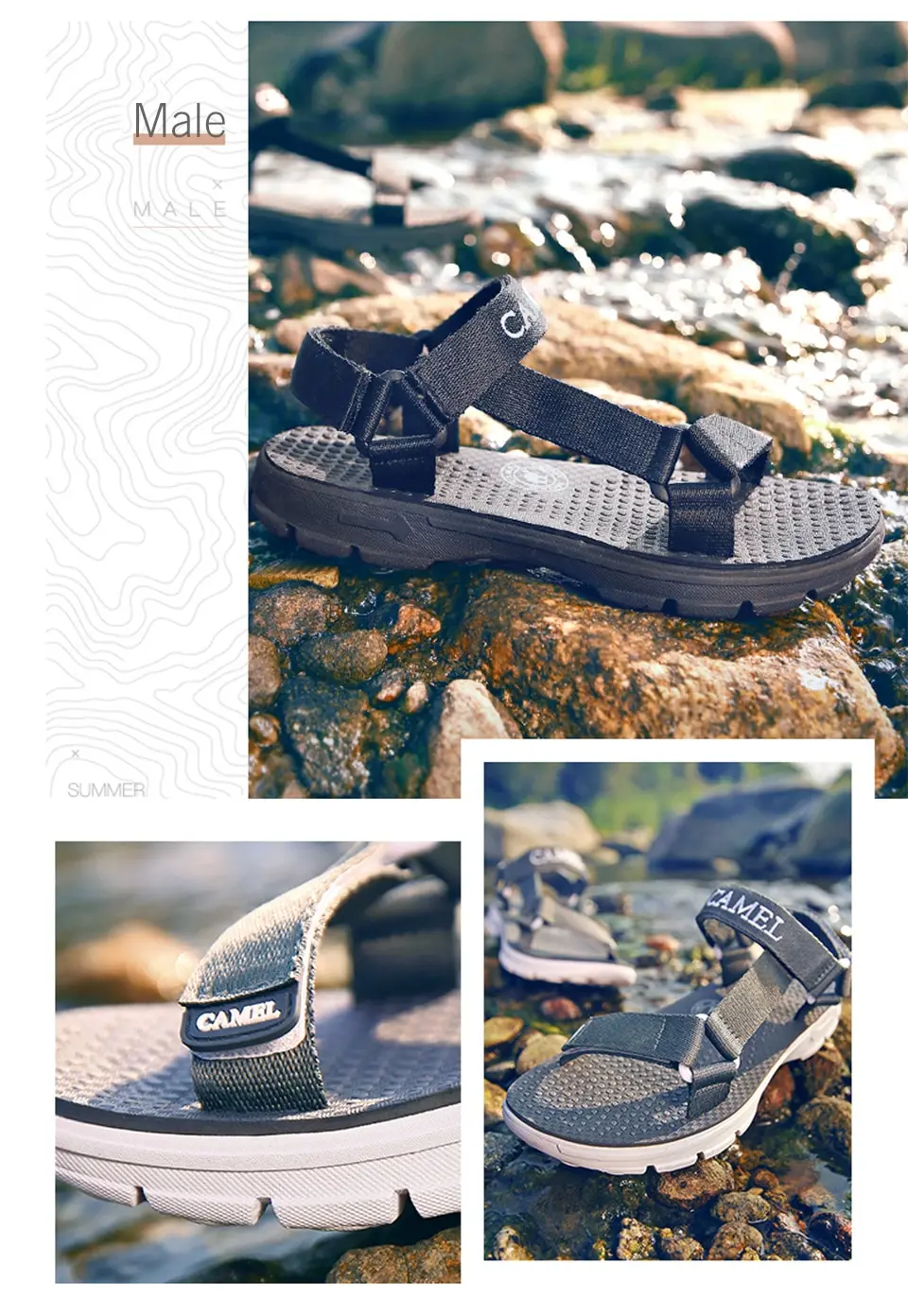 CAMEL/мужские и женские уличные сандалии; летние пляжные легкие повседневные Нескользящие мягкие Трекинговые туфли на плоской подошве; рыболовные сандалии