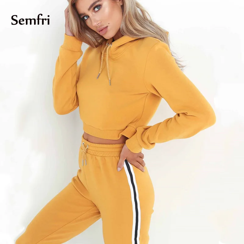 Semfri Tracksuit Set Women 2pcs Hoodie Sweatshirt Crop Top Hoodies+Side Stripe Pants Winter Autumn Clothing Suits Activewear Semfri Tracksuit Set Women 2pcs Hoodie Sweatshirt Crop Top Hoodies+Side Stripe Pants Winter Autumn Clothing Suits Activewear