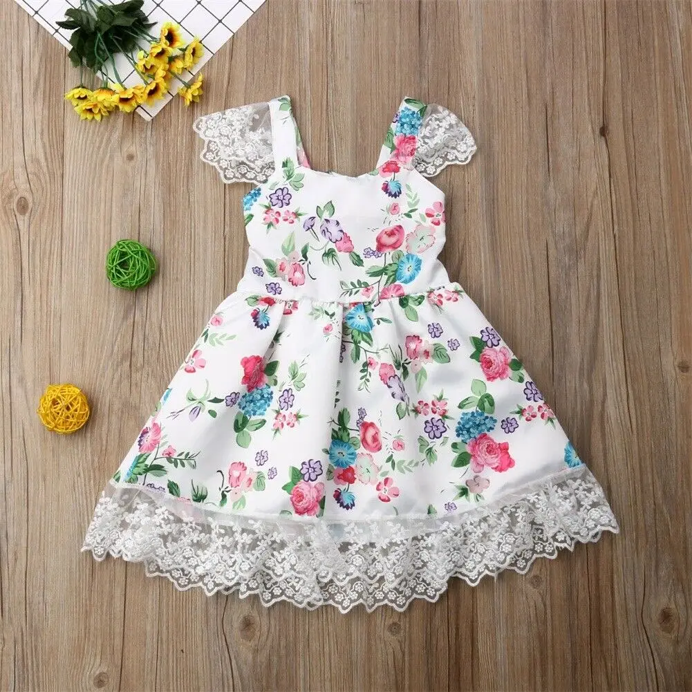 

Infant Baby Girl Floral Lace Princess Romper Dress Tutu Party Formal Dress