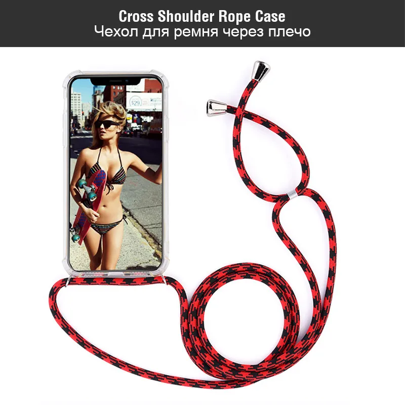 

Clear TPU Cell Phone Case With Lanyard Strap Rope Crossbody Cord Adjustable For iphone 6 7 8 plus x xr xs max 11 PRO 5 6S Cases