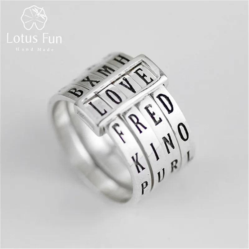 

Lotus Fun Real 925 Sterling Silver Natural Handmade Fine Jewelry Rotatable Ring Can Make Different Words Rings for Women Bijoux