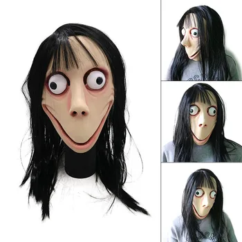 

Scary Ghost Mask Latex Gaming Horror Full Head Mask with Wig for Halloween Party FPing