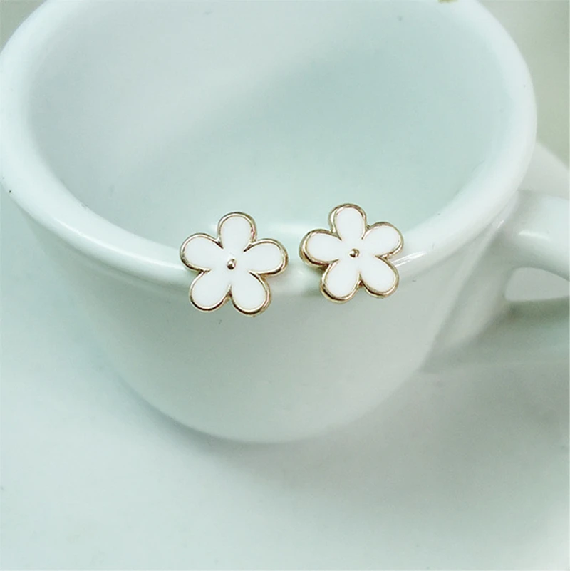

RONGQING 10Pair/lot Tiny Flower Stud Earrings Compact Multi-color Drip Five Leaves Flowers Earrings for Women