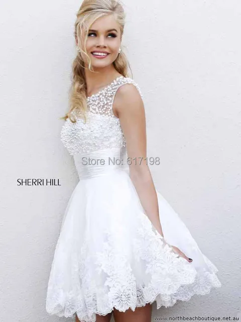 Custom Made 2014 Puffy Short White Prom Dress with Pearls and Lace ...