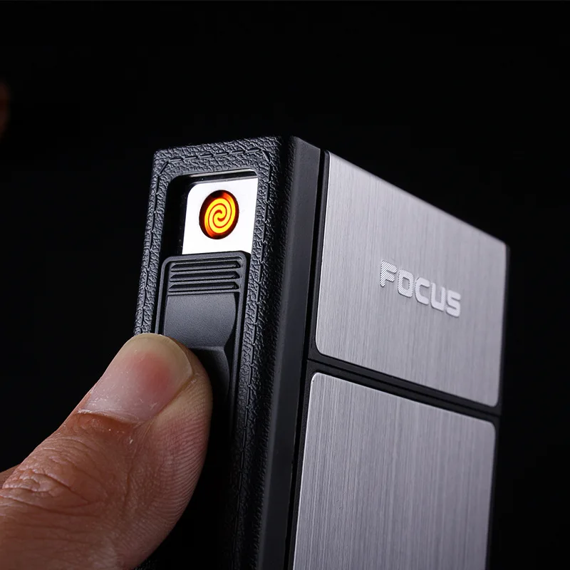 FOCUS Cigarette Case Box Lighter with Flameless Removable Electronic