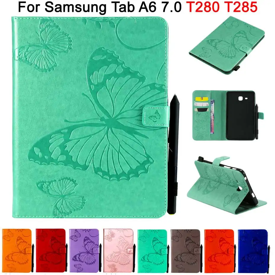 

Butterfly Embossed Pattern Case For Samsung Galaxy Tab A A6 7.0 2016 T280 T285 SM-T285 7.0" Cover Funda Tablet Stand Capa Shell