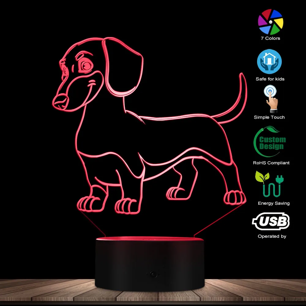 Cena Kiełbasa pies jamnik pokój dziecięcy noc lampa biurkowa lampa wiener pies szczeniak świecące LED lampa iluzja optyczna oświetlenie dekoracyjne