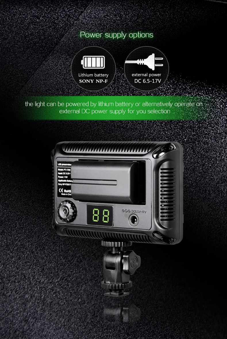 Luz LED para câmera DSLR, filmadora de