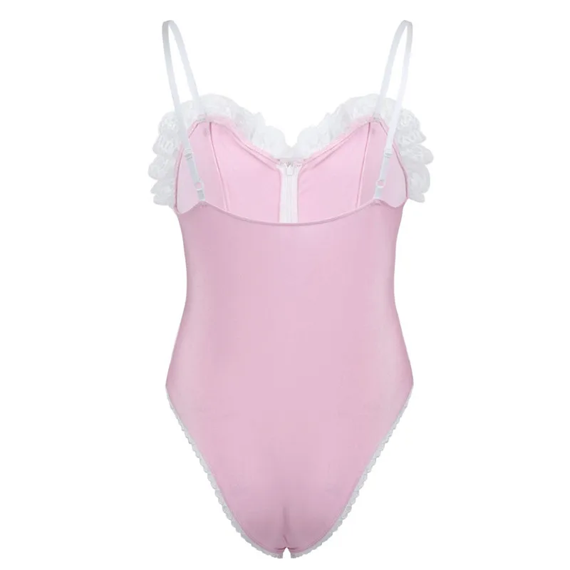 Мужское нижнее белье Homme Sissy цельное на тонких бретельках Кружевное боди с рюшами