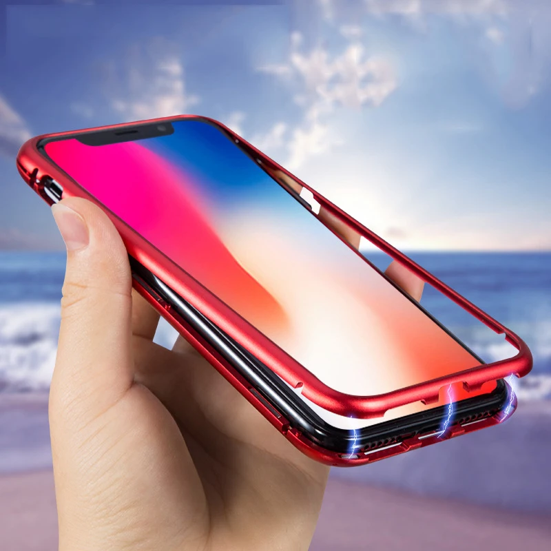 Magnetic Adsorption Phone Case For iPhone XS MAX 6 6S Plus Metal Tempered Glass Back Magnet Cases Cover X 8 7 |
