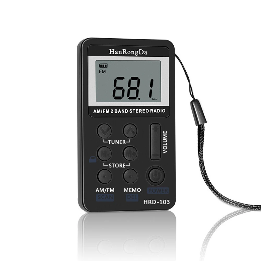 

Portable Radio FM/AM Digital Portable Mini Receiver With Rechargeable Battery& Earphone Radio+Lanyard