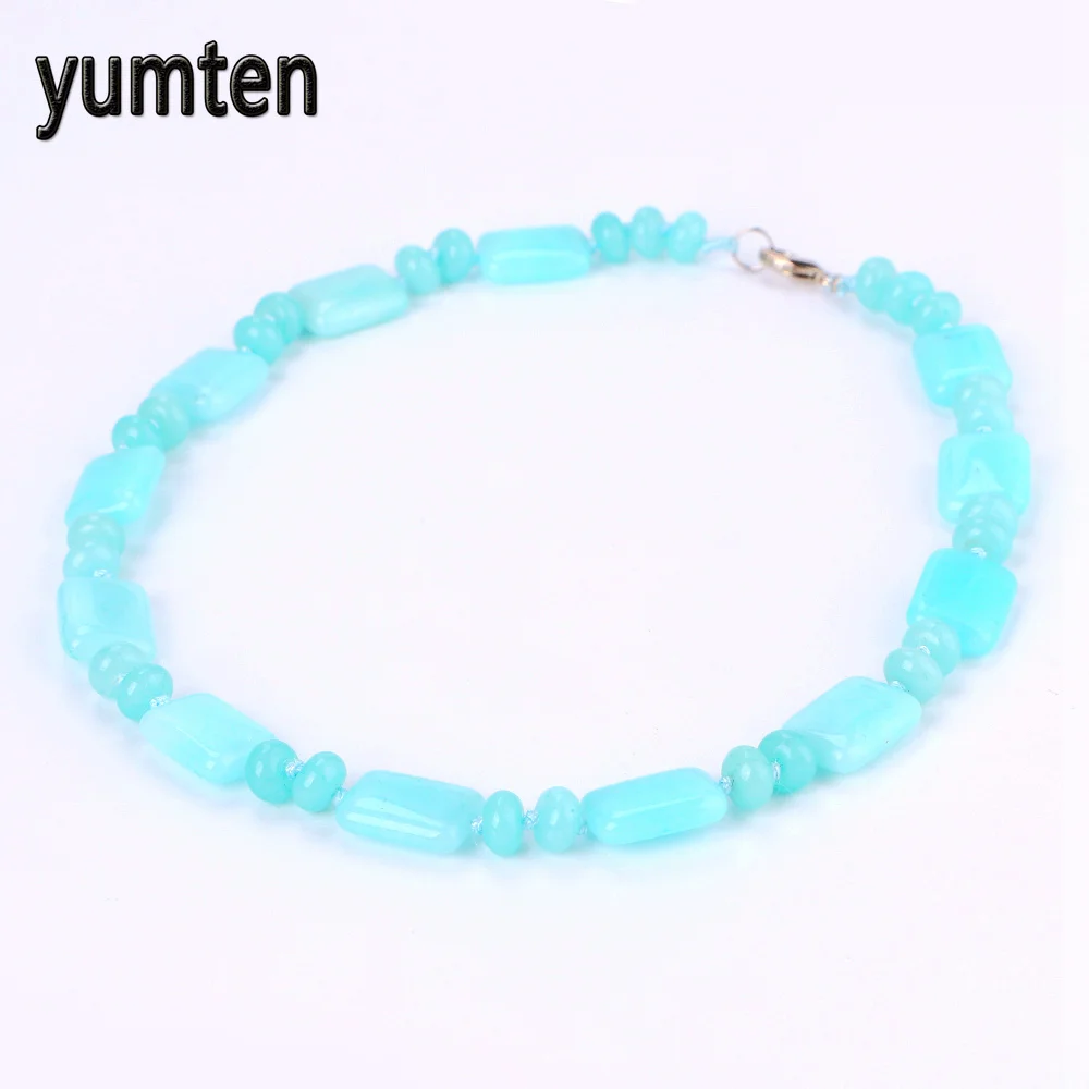 

Yumten Aquamarine Power Necklace Square Natural Stone Crystal Women Jewelry Men Gem Pearl Ouro Kolye Game Throne Wholesale 5 PCS