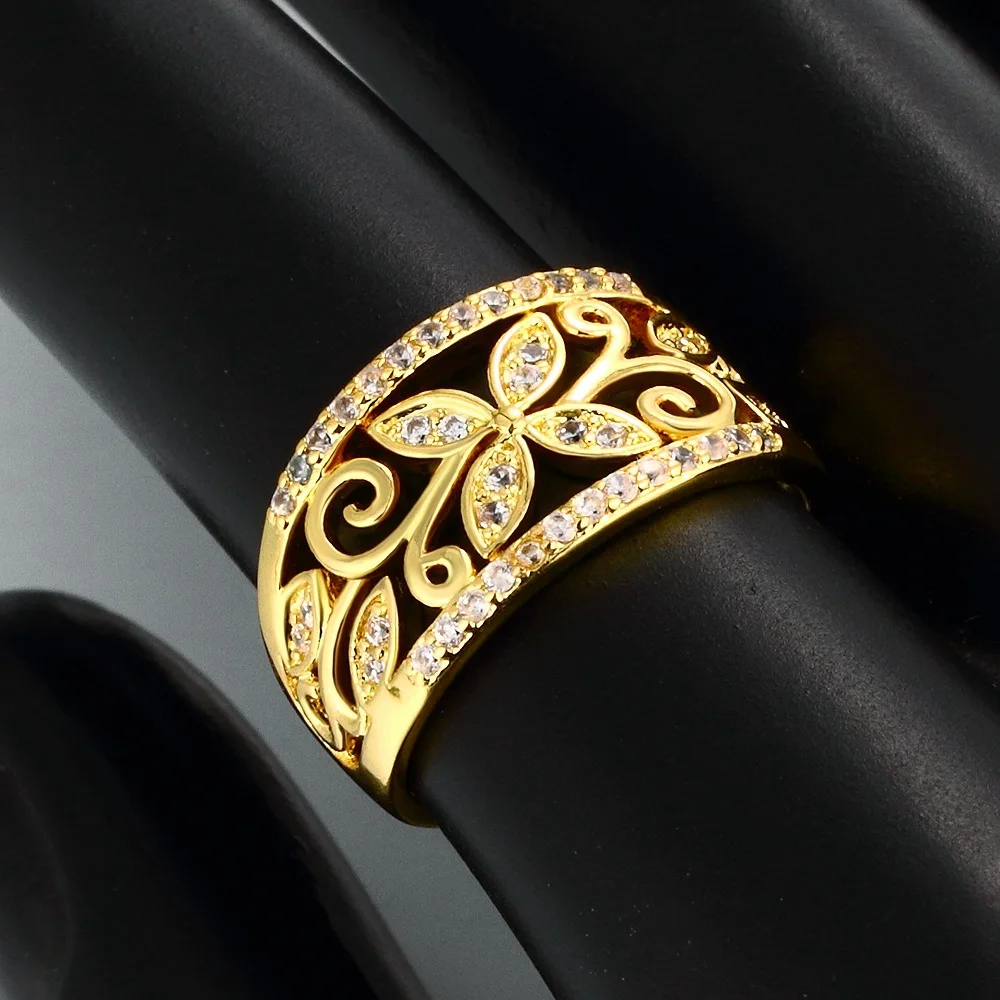 

Fashion Classic Rose Gold Dioxide Cubic Zircon Ring Wedding Gold Silver Lady Flower Ring for Women Jewelry sz 6 7 8 9 10 Y-30