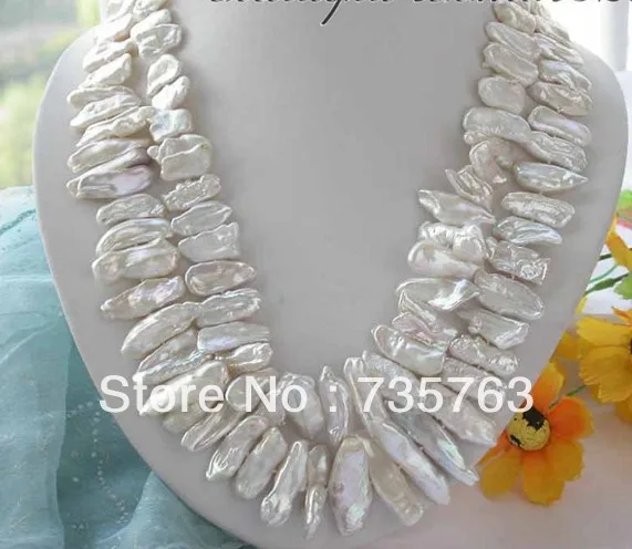 

HOT 00692 2ROW 35MM white DENS BIWA CULTURED PEARL NECKLACE