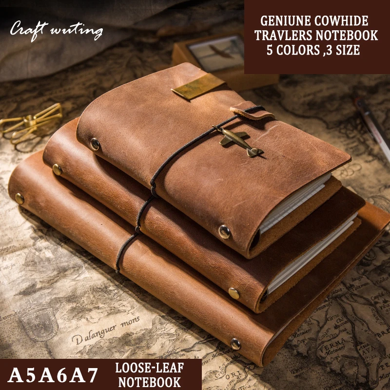 Travelers Vintage Genuine Leather Notebook Diary Travel Journal Planner Sketchbook Agenda DIY Refill Paper School Birthday Gift