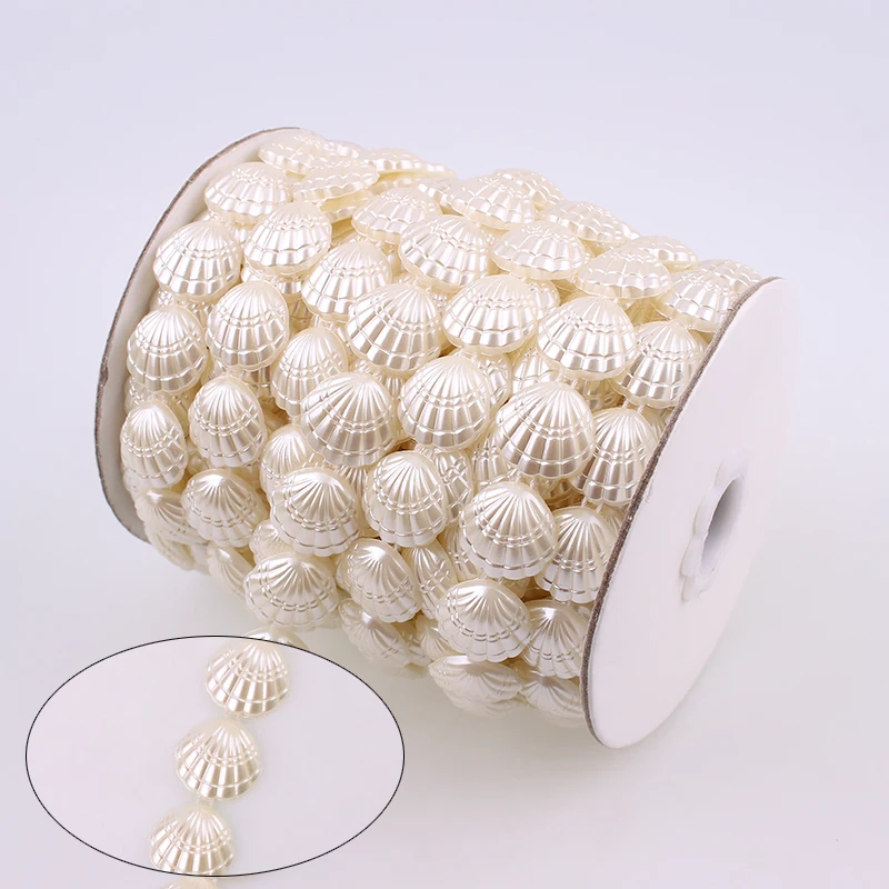 

17mm 0.6 yard Shell Ivory Craft Imitation Pearl Beads Cotton Line Chain DIY Garland Wedding Party Decoration Accessory
