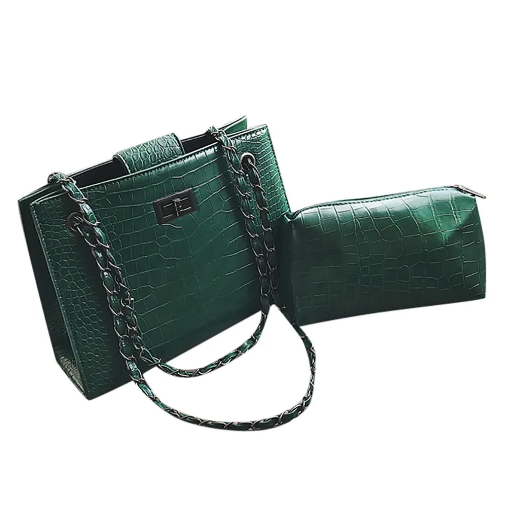 Aelicy сумка 2 шт. винтажный замок на молнии кожаные женские сумки Дамские девушки цепь Ручной крокодиловый узор Большая курьером сумка - Цвет: Green