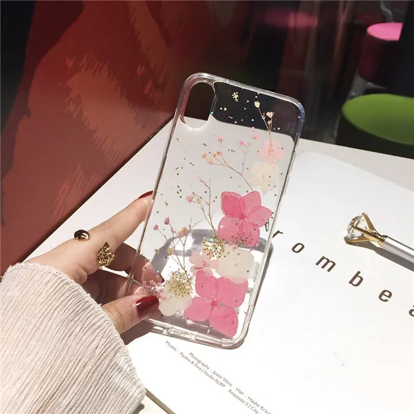 2 Qianliyao настоящие сухоцветы чехол s для iPhone X XR XS Max 6 6S 7 8 plus 11 Pro Max чехол для телефона Роскошный Блестящий Мягкий ТПУ чехол - Цвет: 2