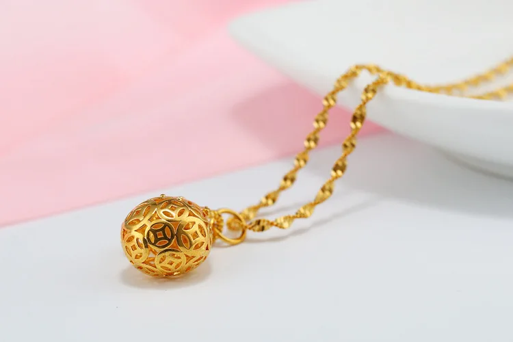 Lucky Simulation Gold Imitation gold stereoscopic Money Bag Pendant Necklace Hollow Geometric Round Coin Money Necklace Amulet Jewelry