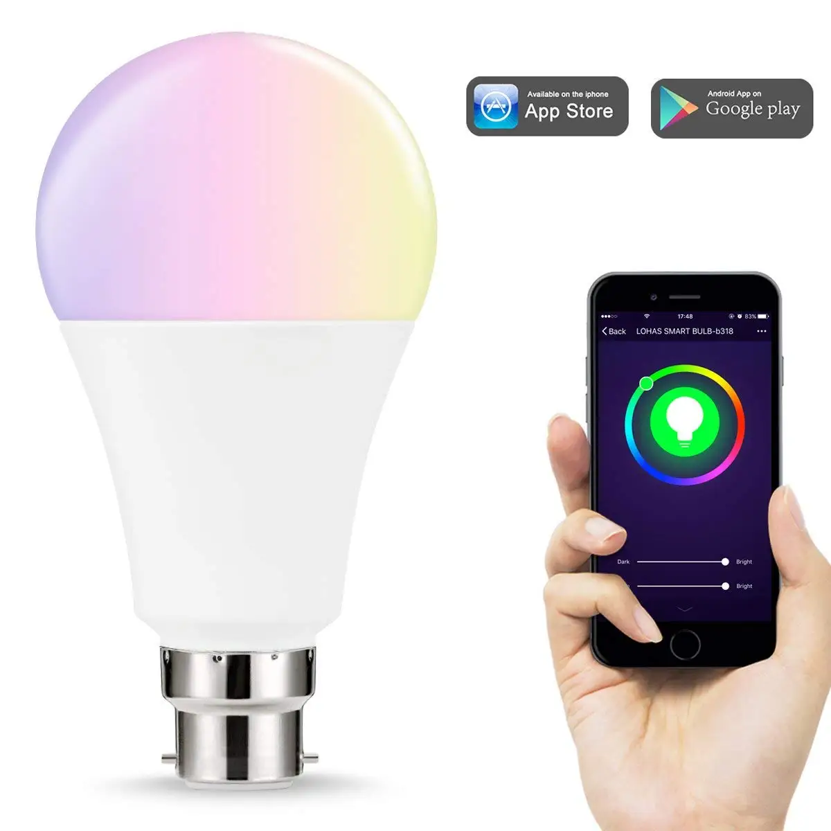 

WiFi B22 Smart Light Bulbs 14W Equal to 100W LED Bulb RGB+Cool White Colour Changing Mood LightWorks with Alexa and Google Home