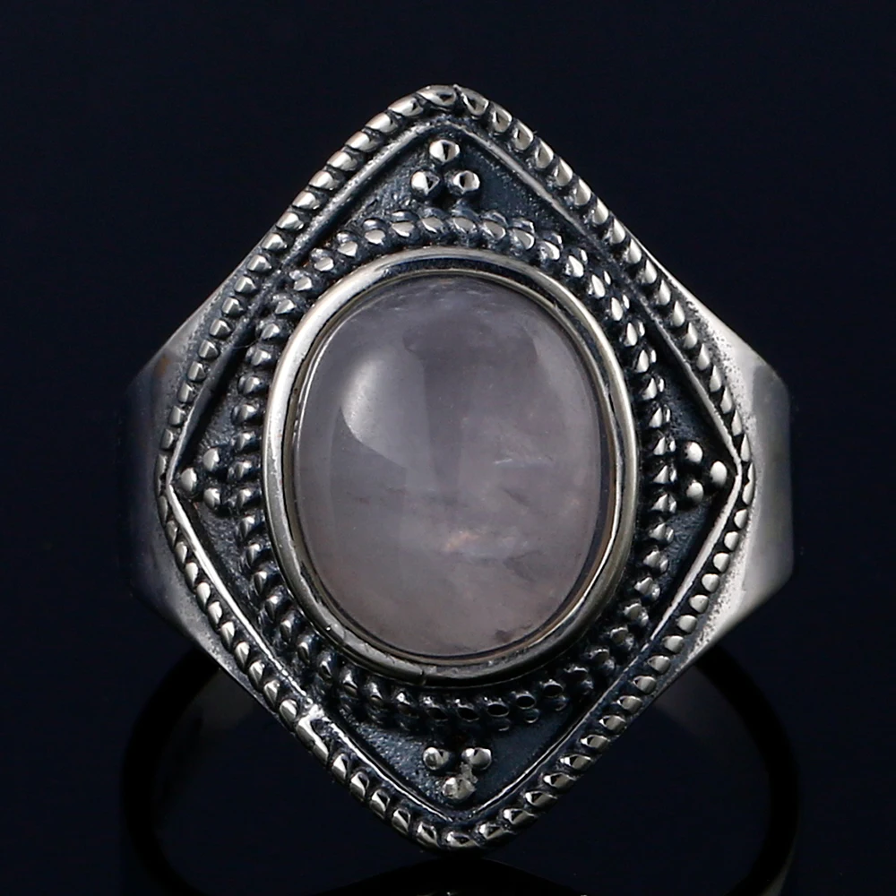 Романтическое винтажное серебряное кольцо S925 с овальным натуральным розовым кварцем, подарок на день Святого Валентина